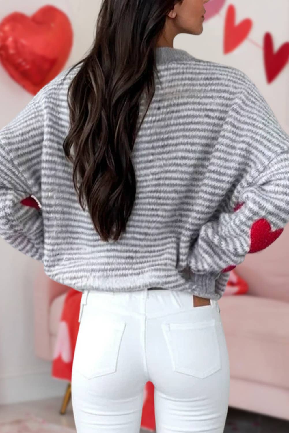 Grey Striped Heart Sweater