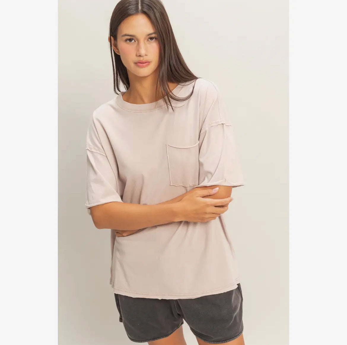 Washed Pocket Crew Neck T-Shirt