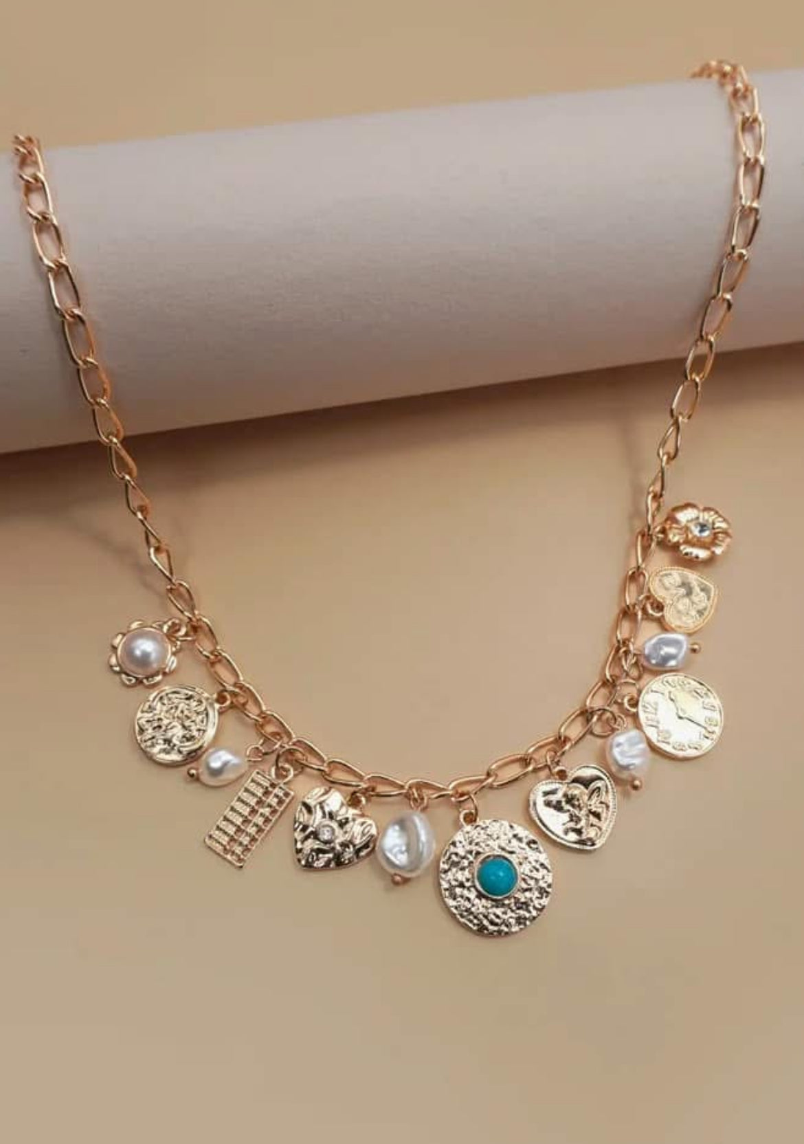Coins & Turquoise Charm Necklace