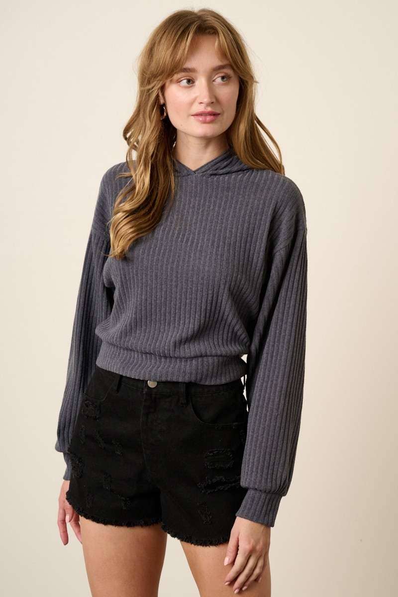 Ribbed Cropped Hoodie