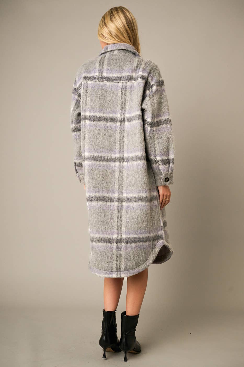 Grey Plaid Button Down Coat