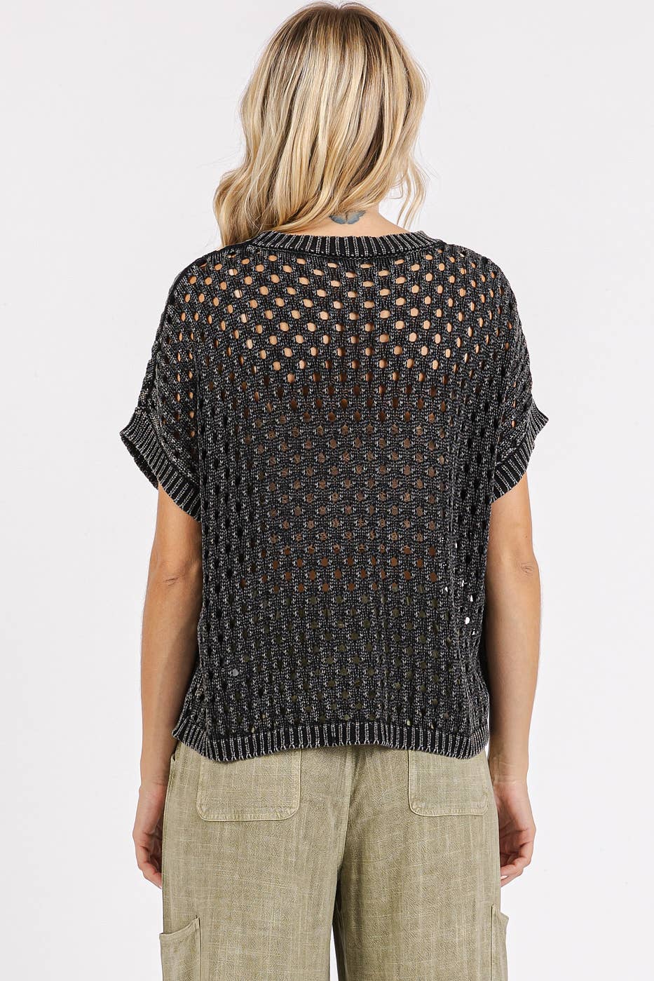Mineral Wash Open Knit Sweater