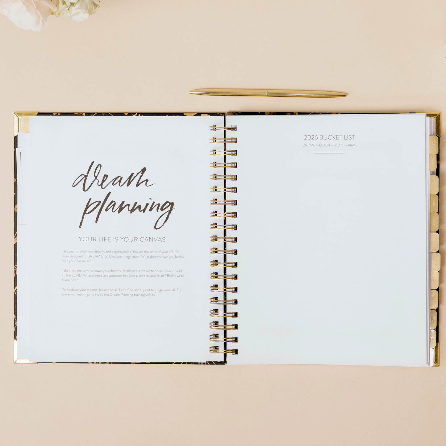 2026 Large Golden Floral Dream Planner - Timestamp Layout
