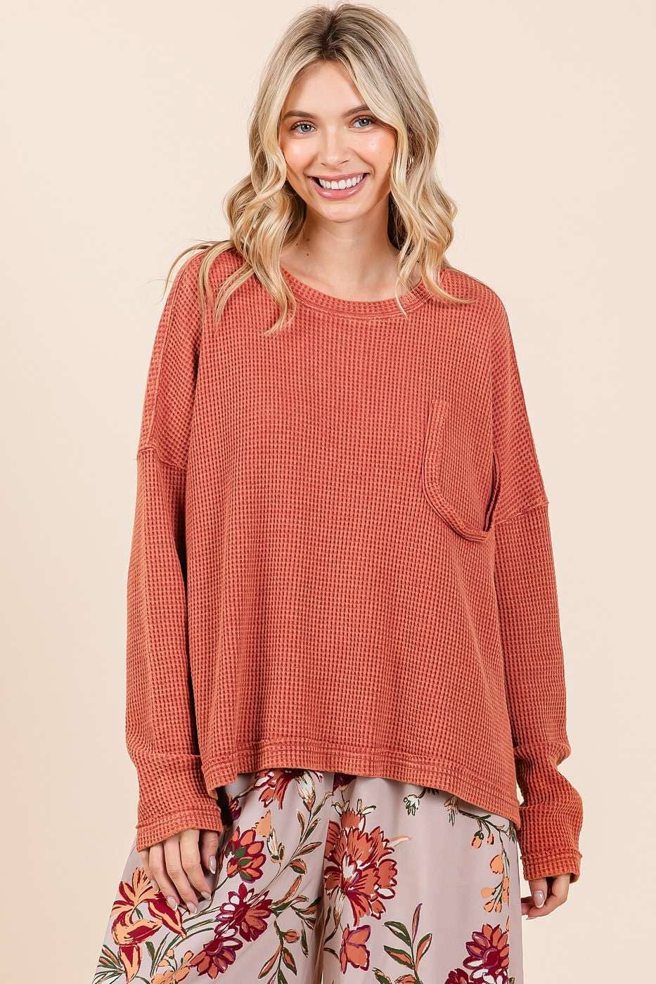 Rust Mineral Wash Waffle Top