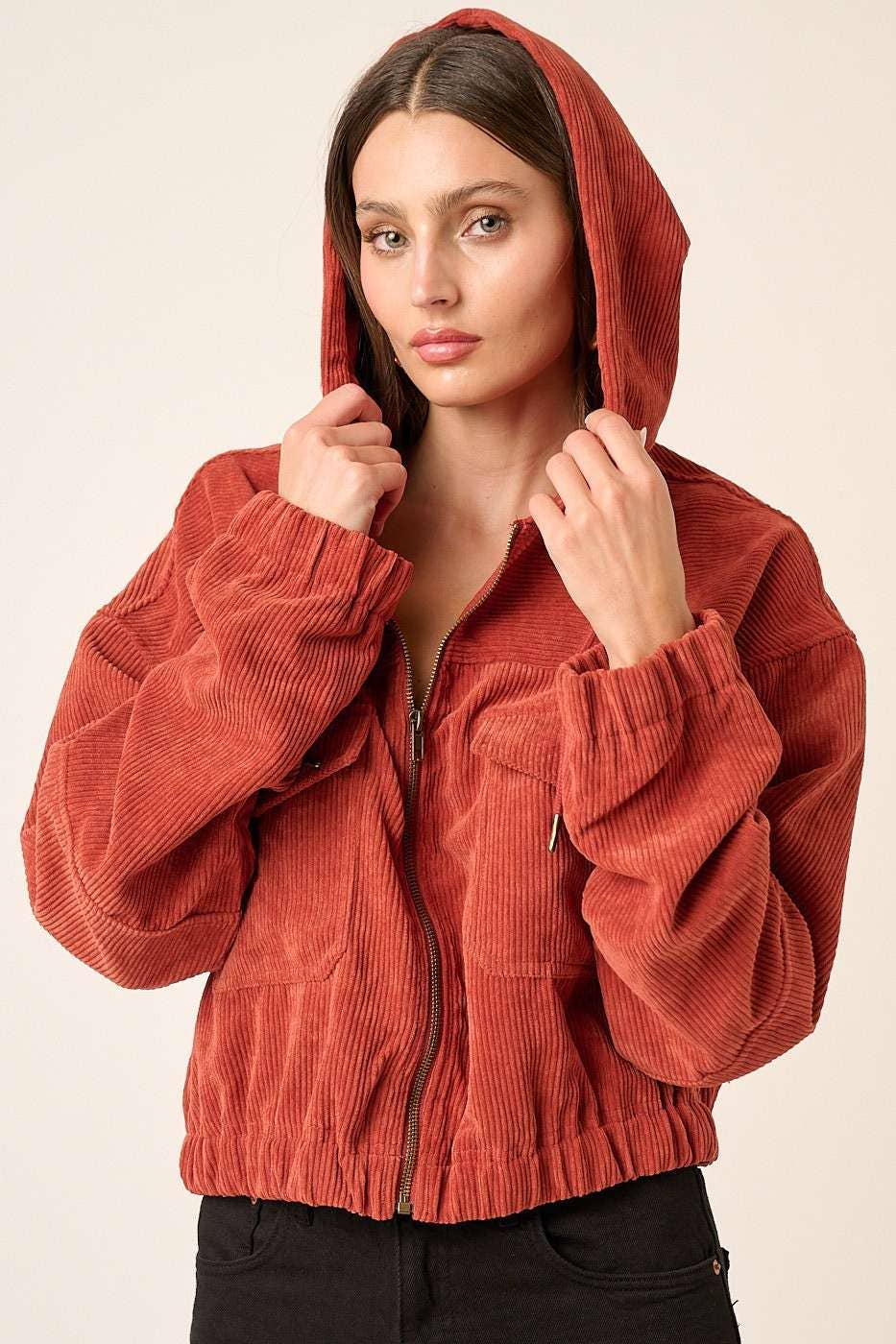 Corduroy Crop Bomber Jacket