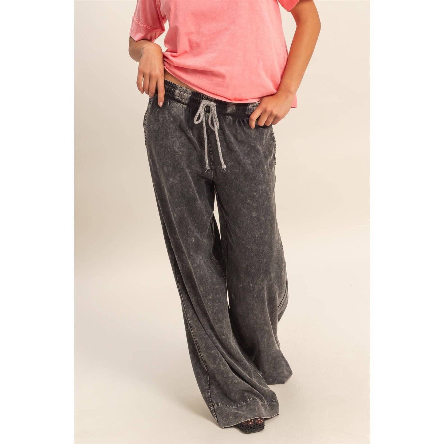 Mineral Wash Drawstring Wide Leg Pants