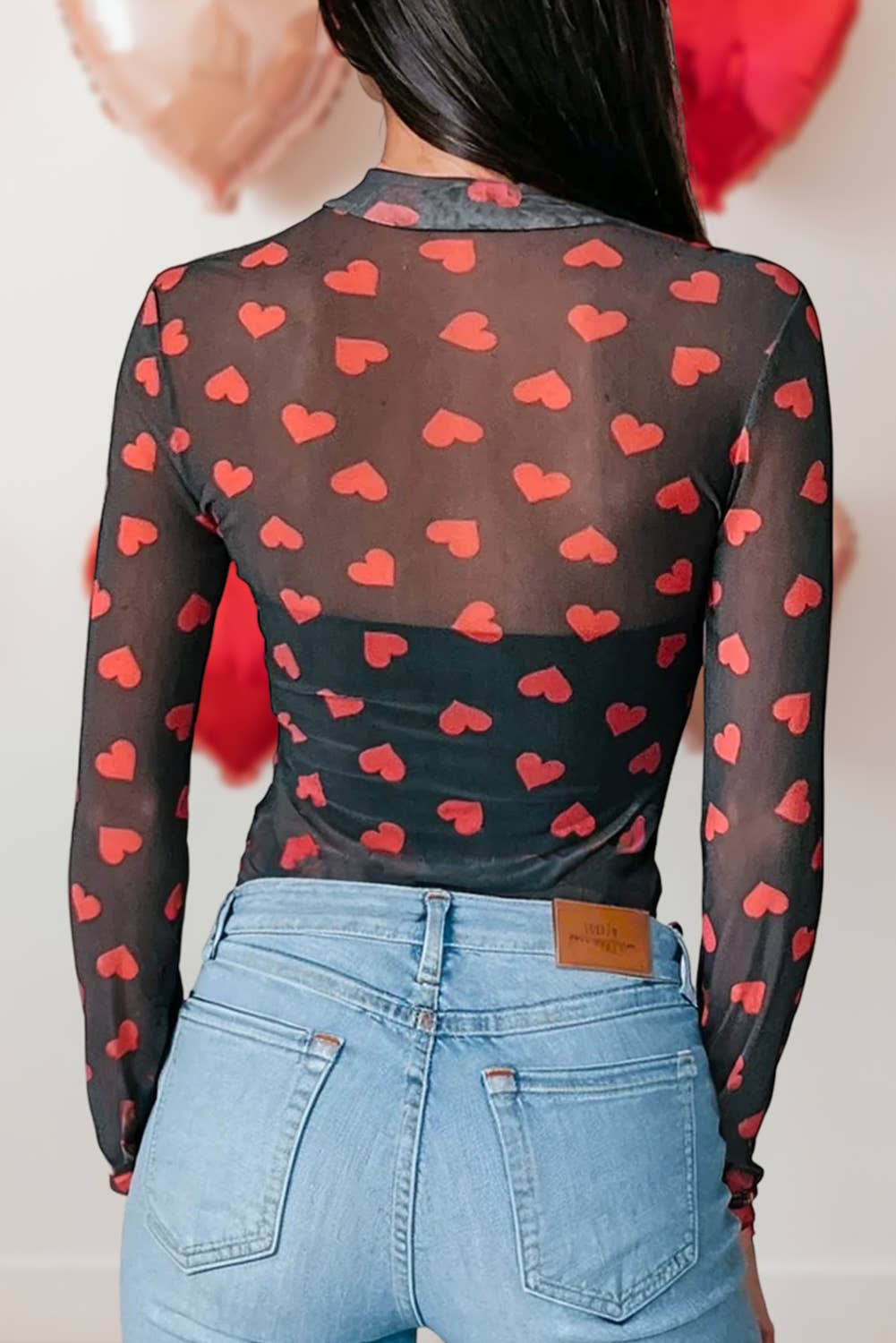 Black & Red Heart Mesh Long Sleeve