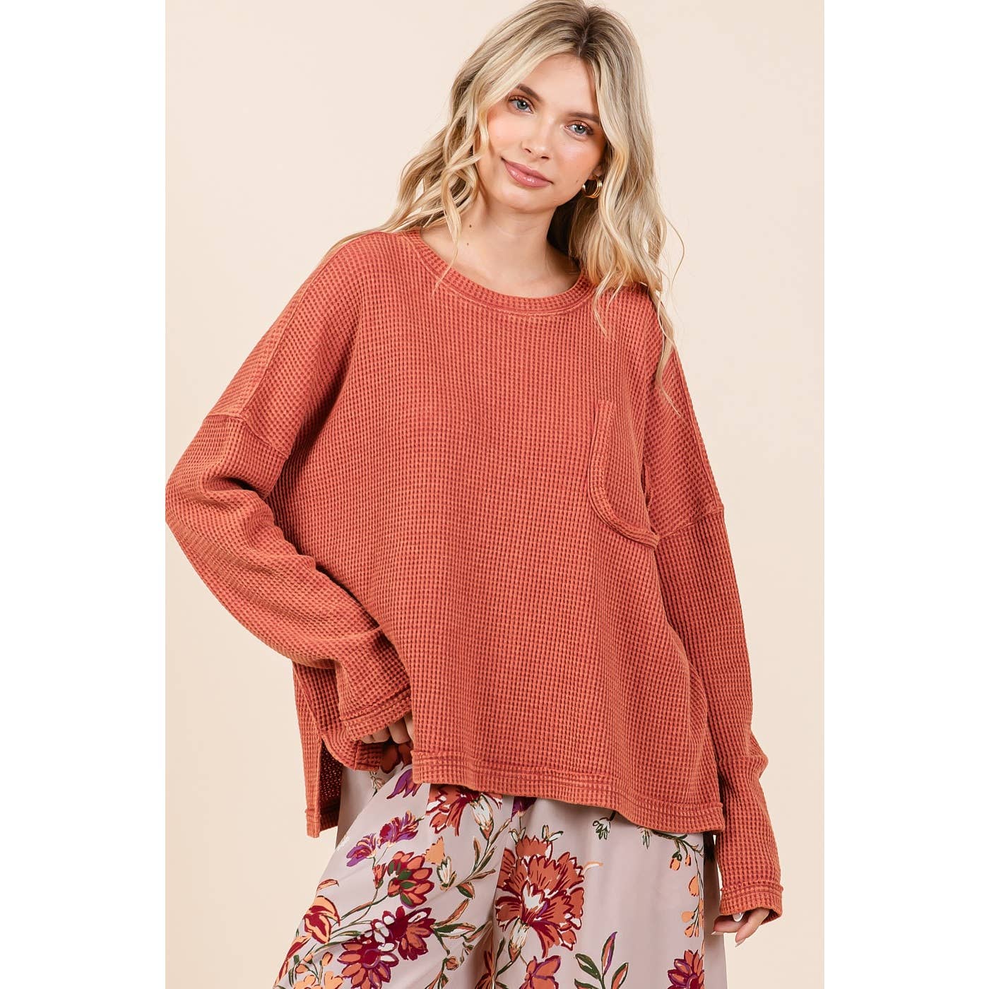 Rust Mineral Wash Waffle Top