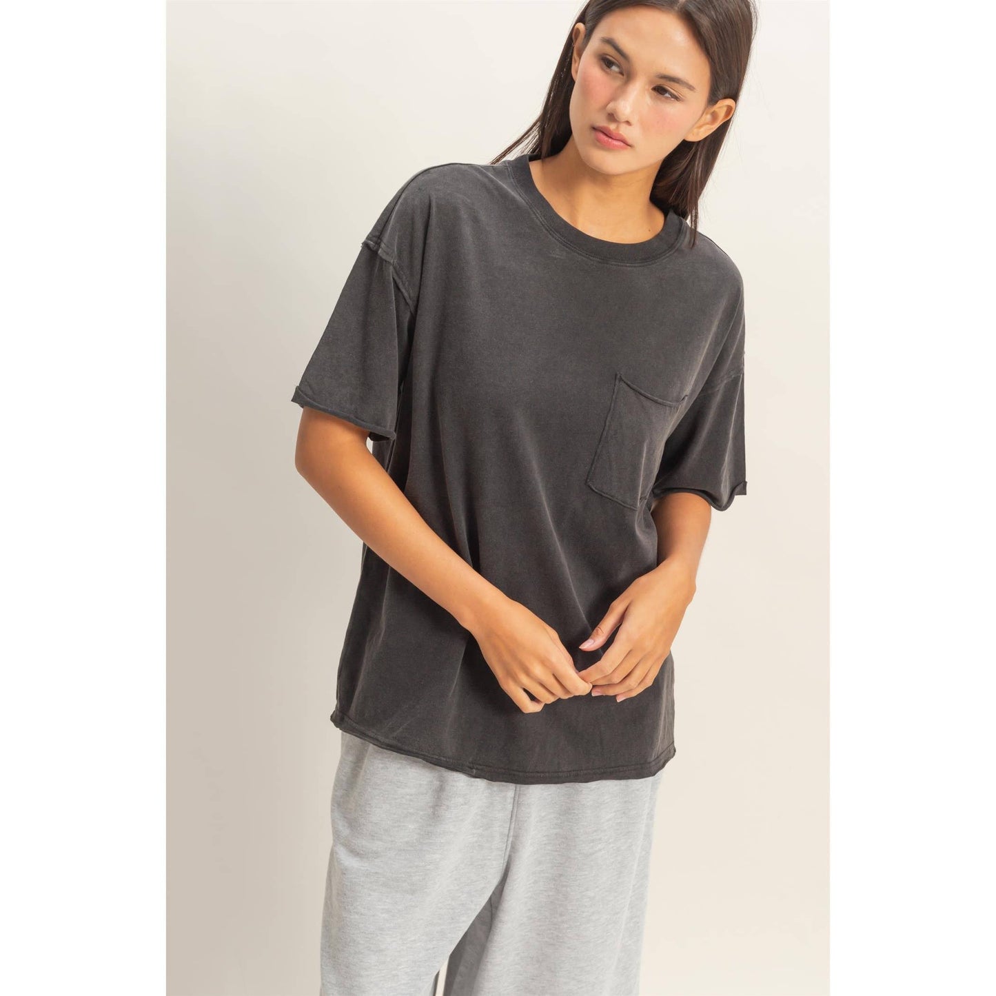 Washed Pocket Crew Neck T-Shirt