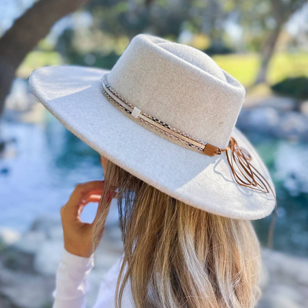 Oatmeal Fedora Faux Leather Trim