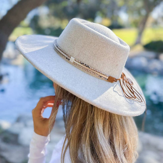 Oatmeal Fedora Faux Leather Trim