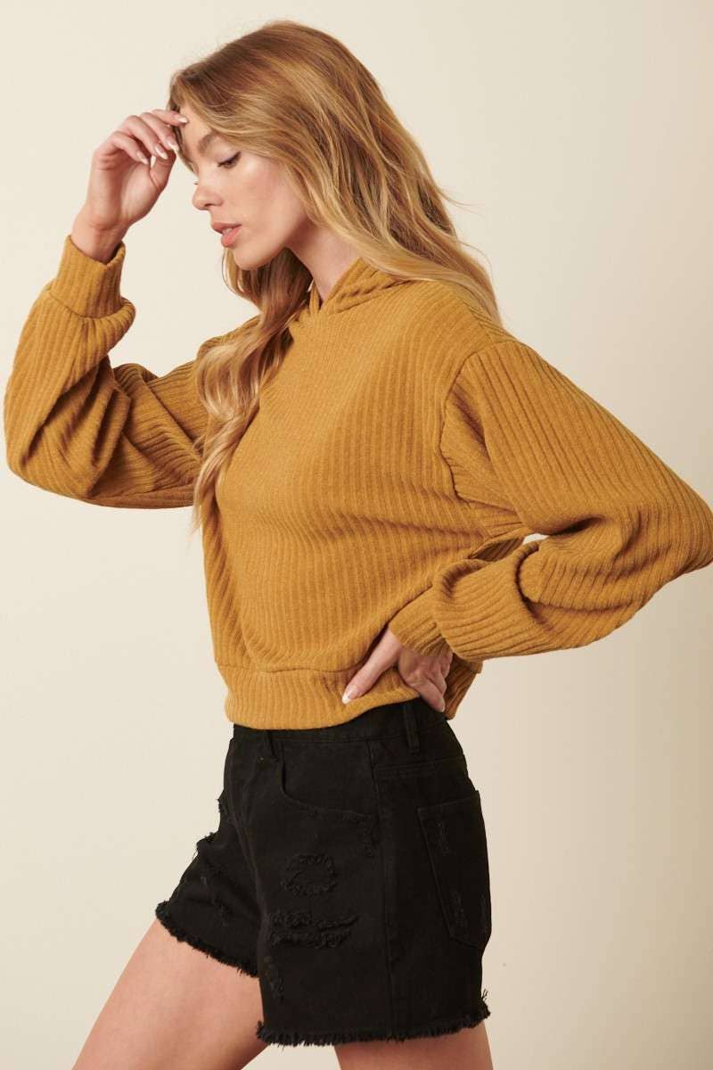 Ribbed Cropped Hoodie