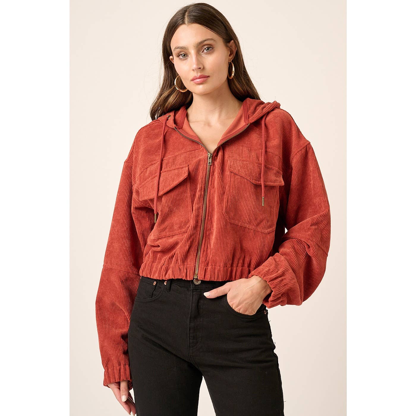 Corduroy Crop Bomber Jacket