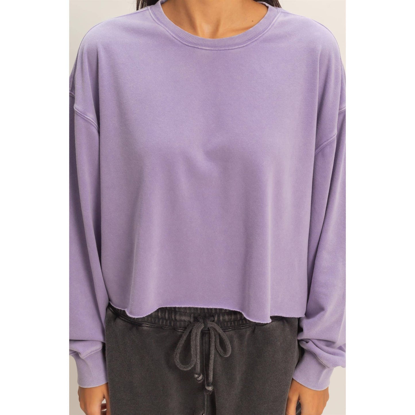 Cropped Mineral Wash Sweatshirt- 2 colors