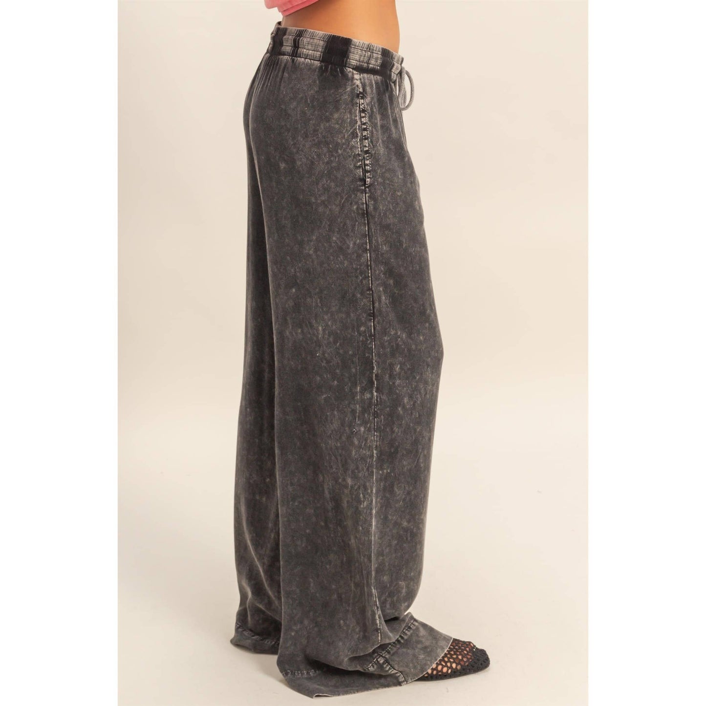 Mineral Wash Drawstring Wide Leg Pants