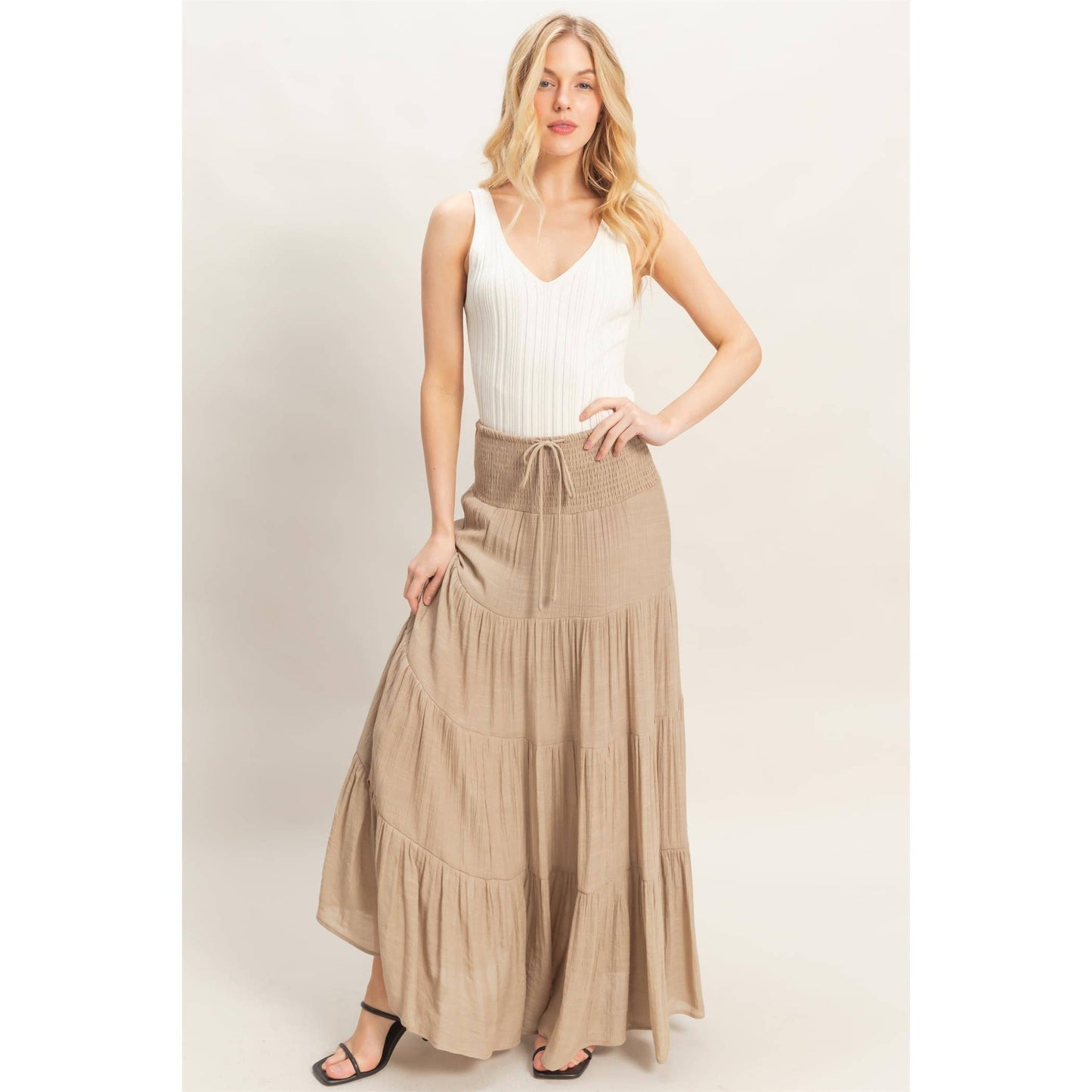 Highwaist Drawstring Tiered Skirt