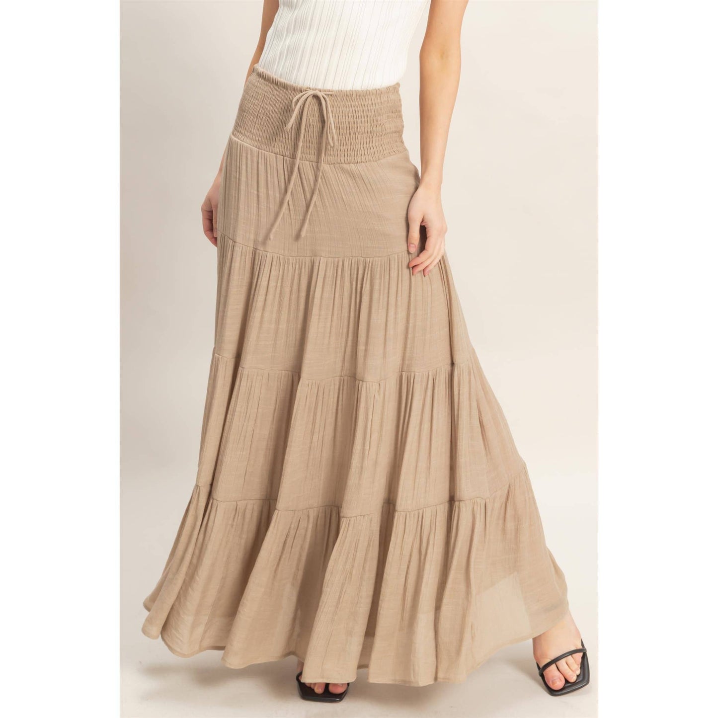 Highwaist Drawstring Tiered Skirt