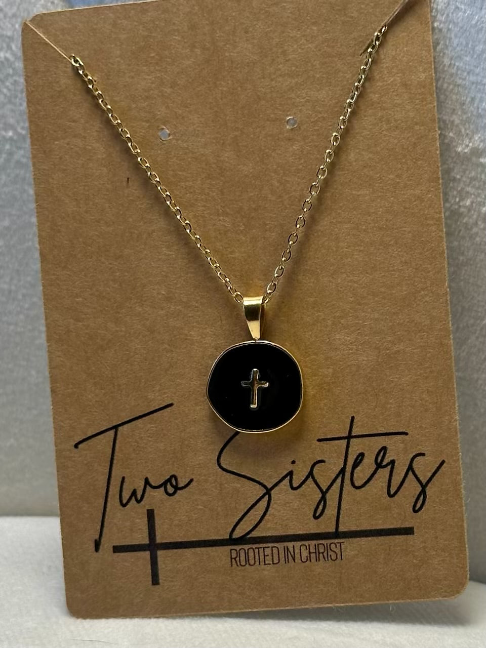Stainless Steel Black Enamel Cross Necklace