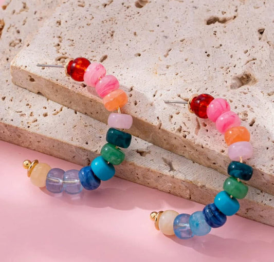 Rainbow Beaded Hoops 1.5"