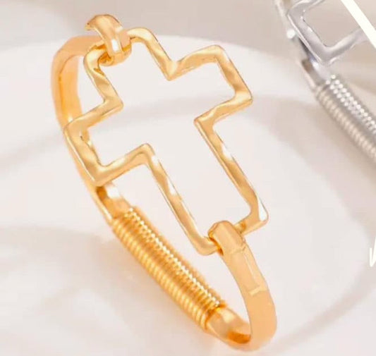 Hammered Open Cross Bangle