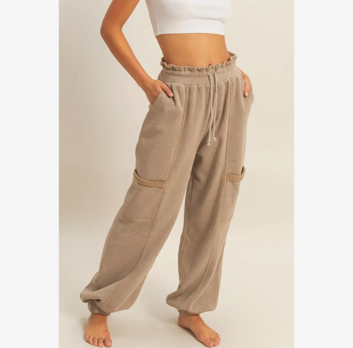Ruffle Waist Joggers - 3 Colors