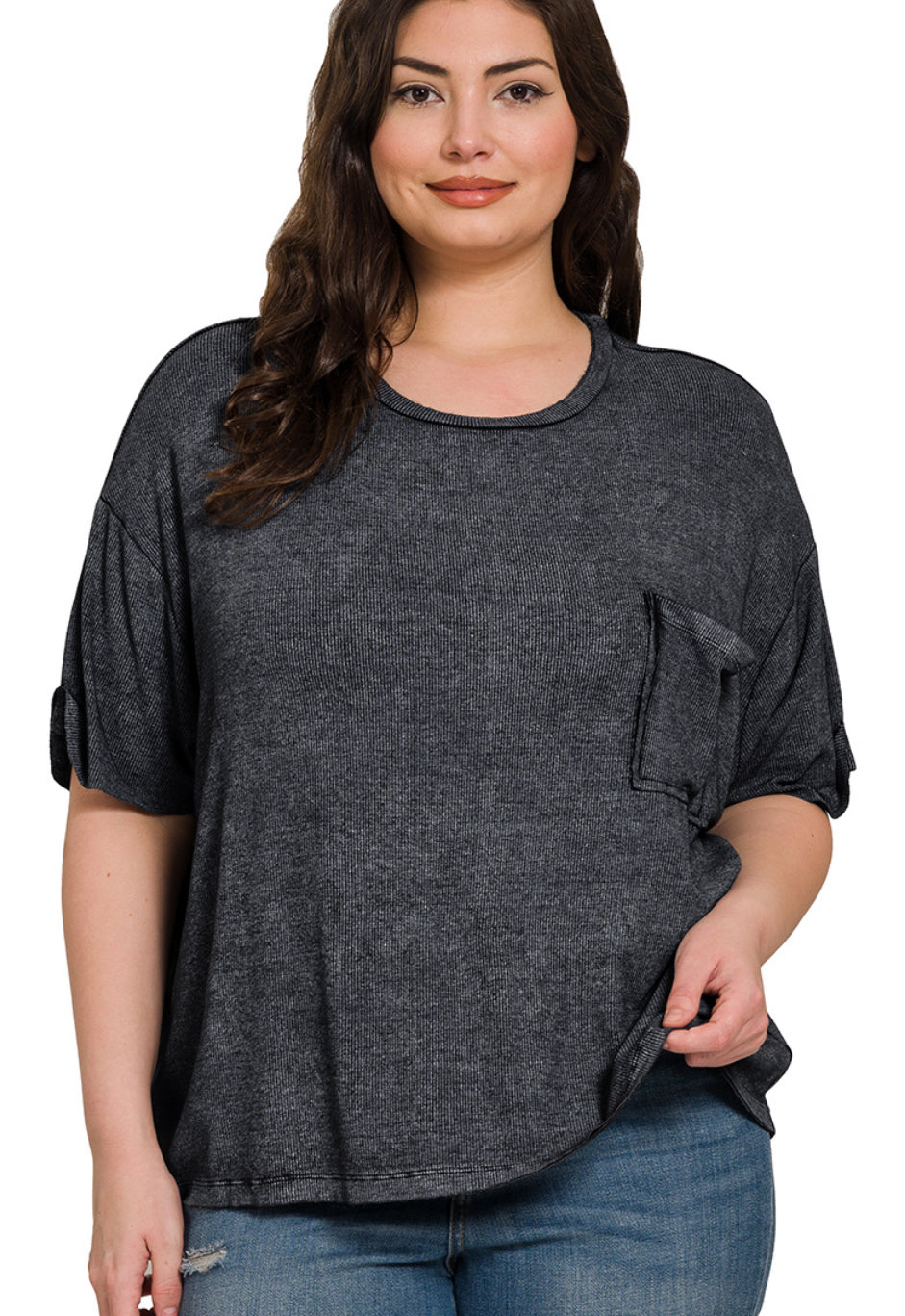 Black Ribbed Loose Fit Top