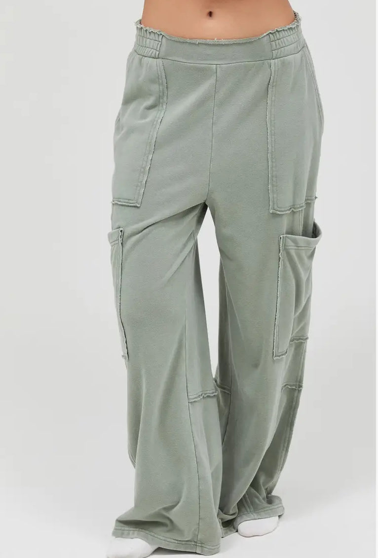 Mineral Wash Wide Leg Cargo - 3 colors