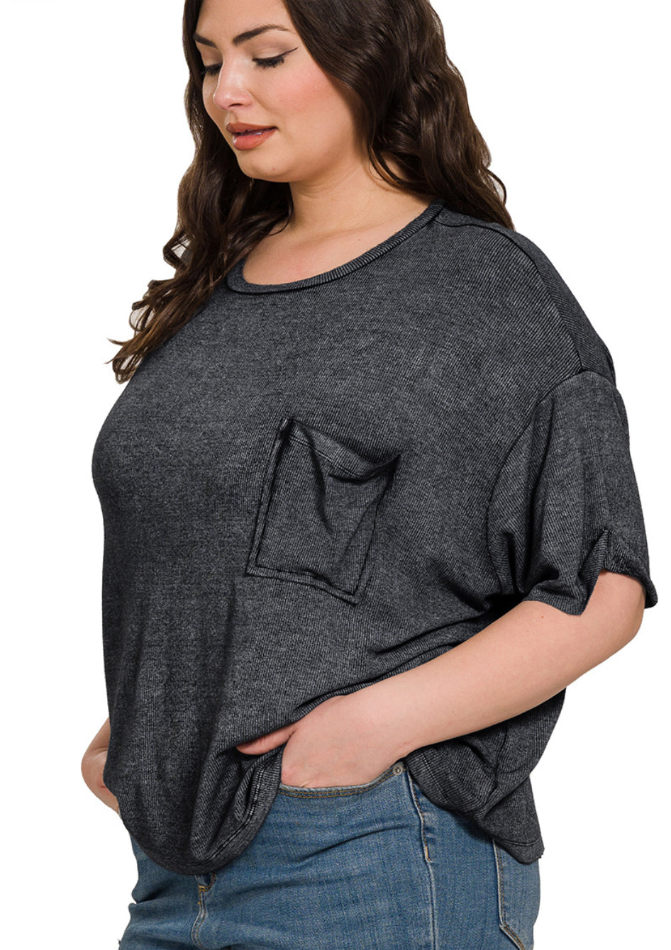 Black Ribbed Loose Fit Top