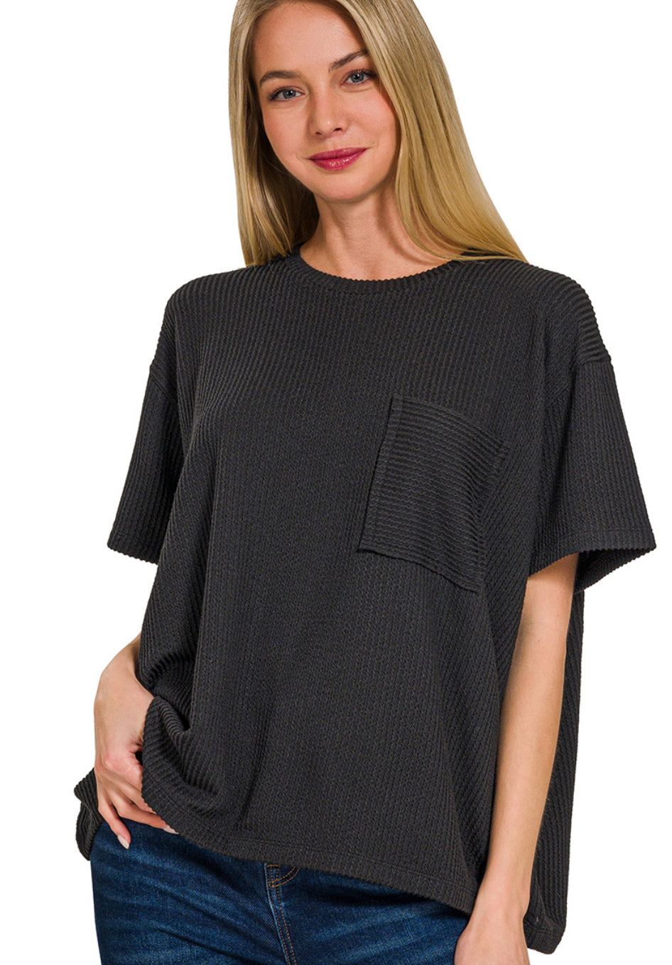 Ribbed Loose Fit Short Sleeve