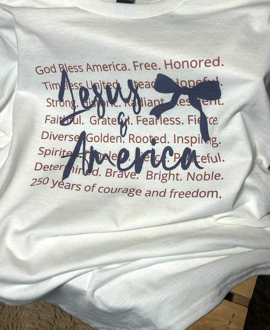 Jesus & America White or Sand Tee