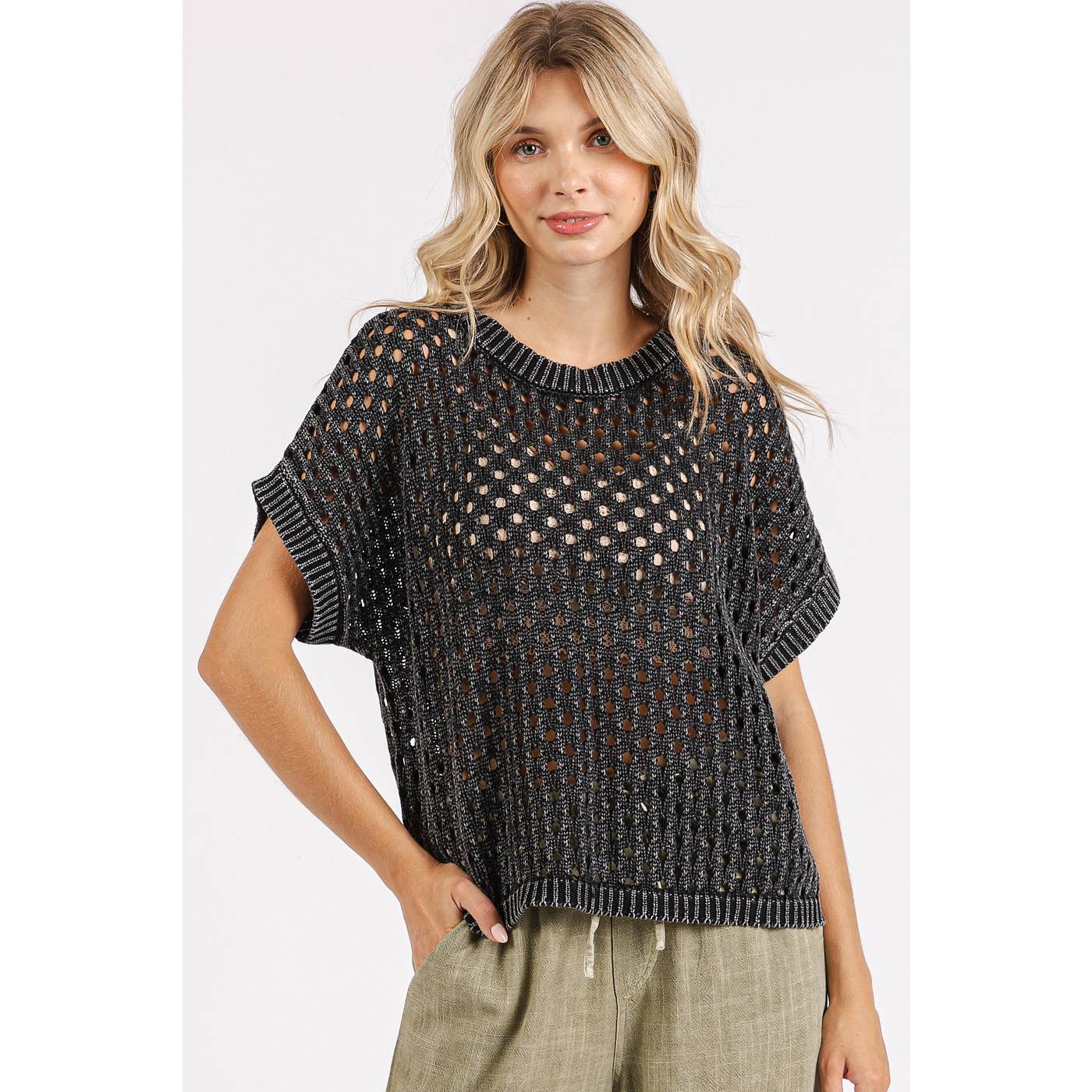 Mineral Wash Open Knit Sweater