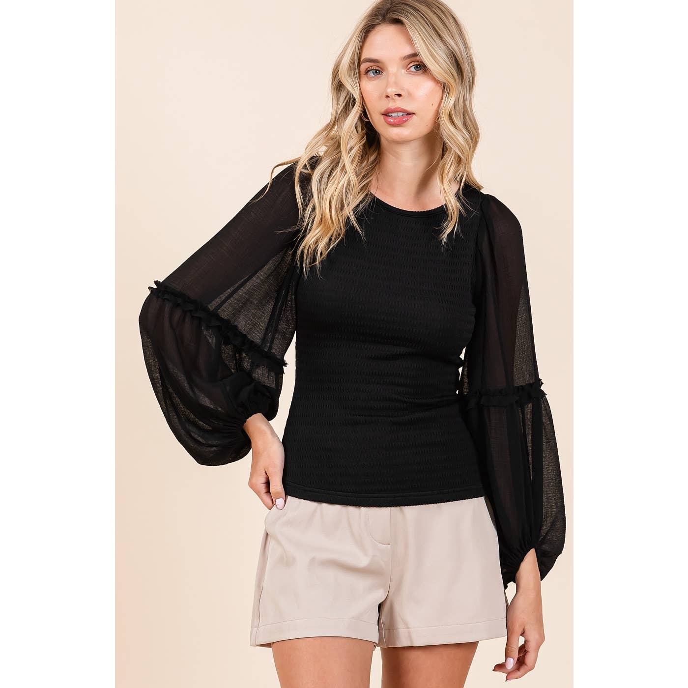 Chiffon Balloon Sleeve Top