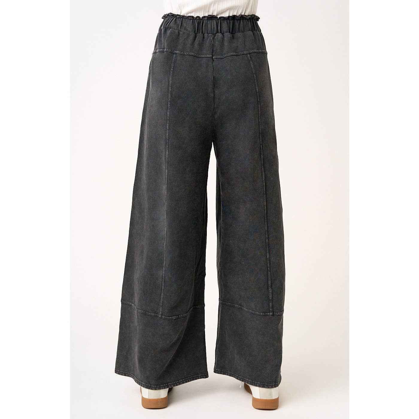 Black Mineral Wash Elastic Waist Pants