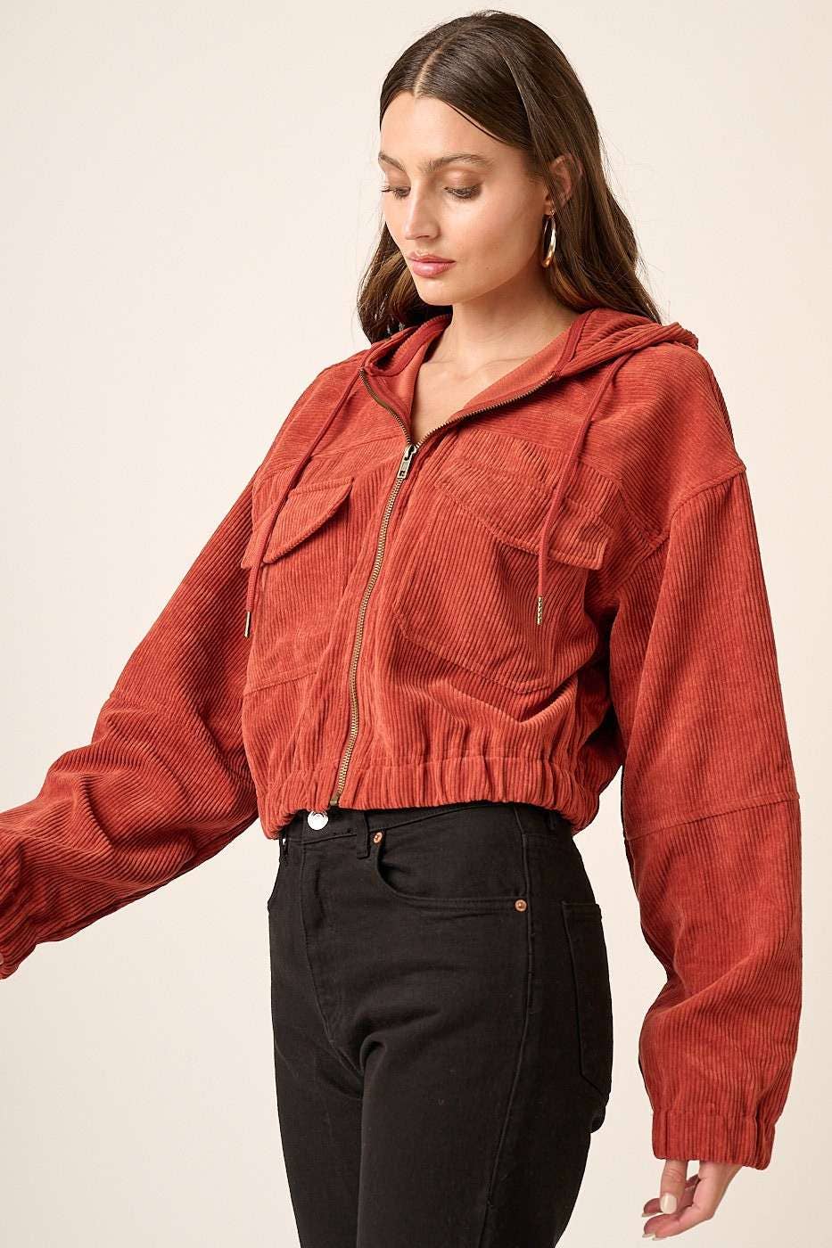 Corduroy Crop Bomber Jacket