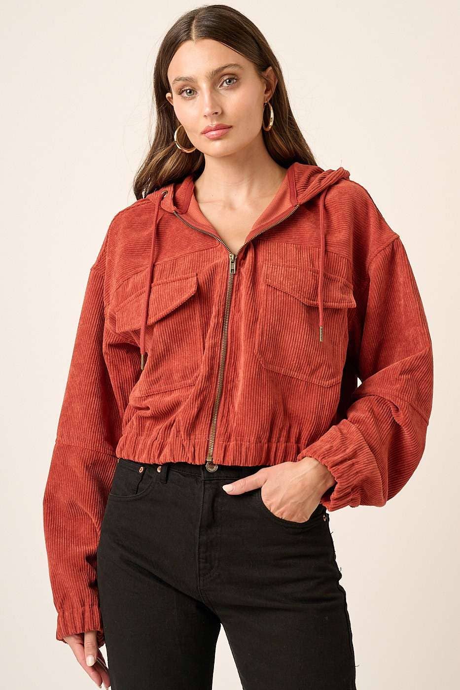 Corduroy Crop Bomber Jacket