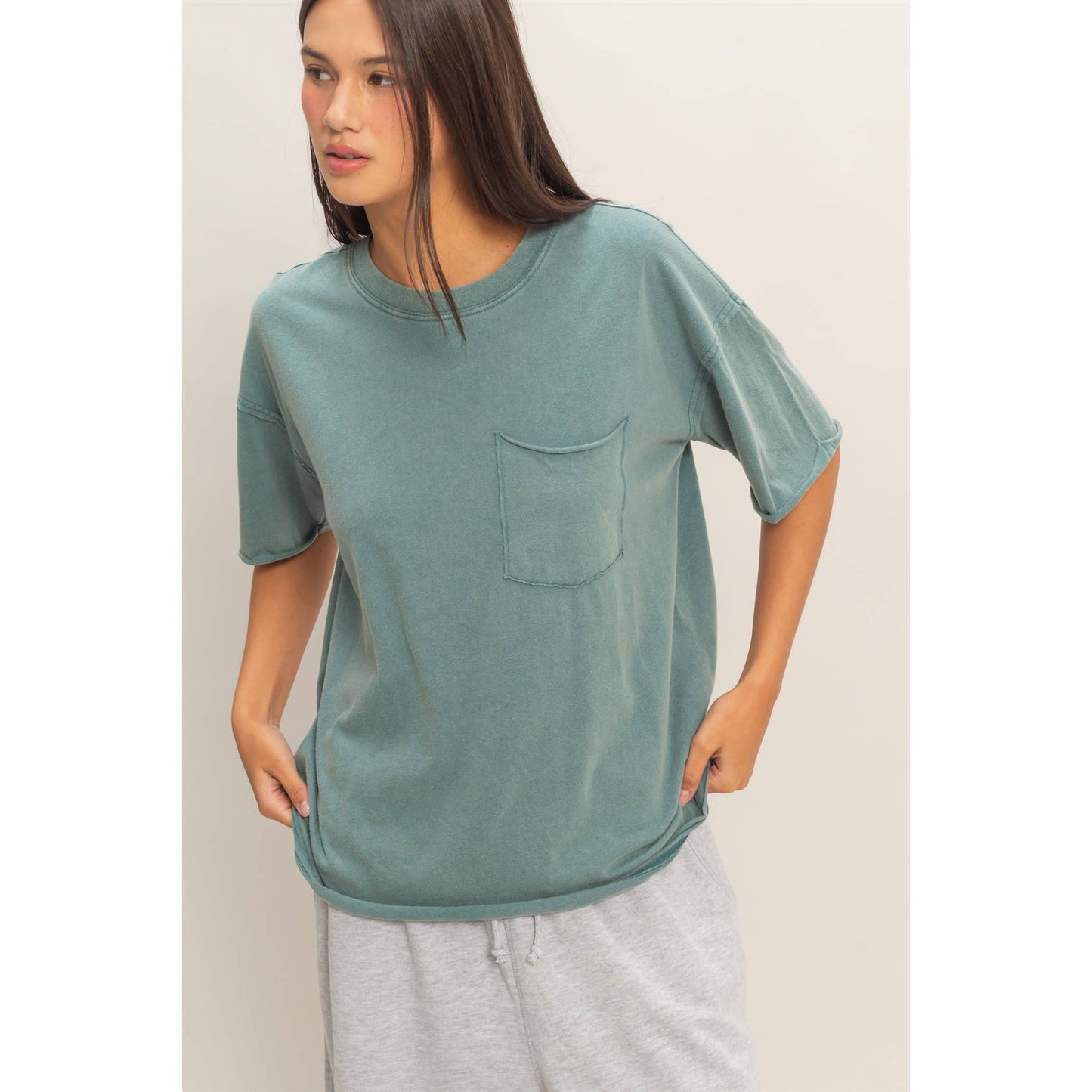 Washed Pocket Crew Neck T-Shirt