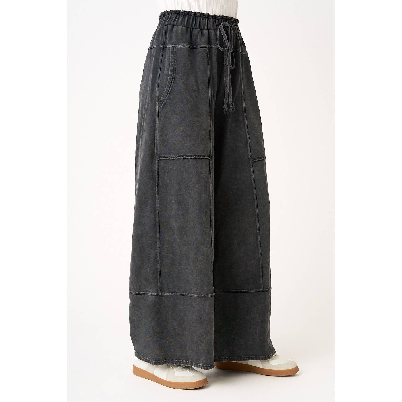 Black Mineral Wash Elastic Waist Pants