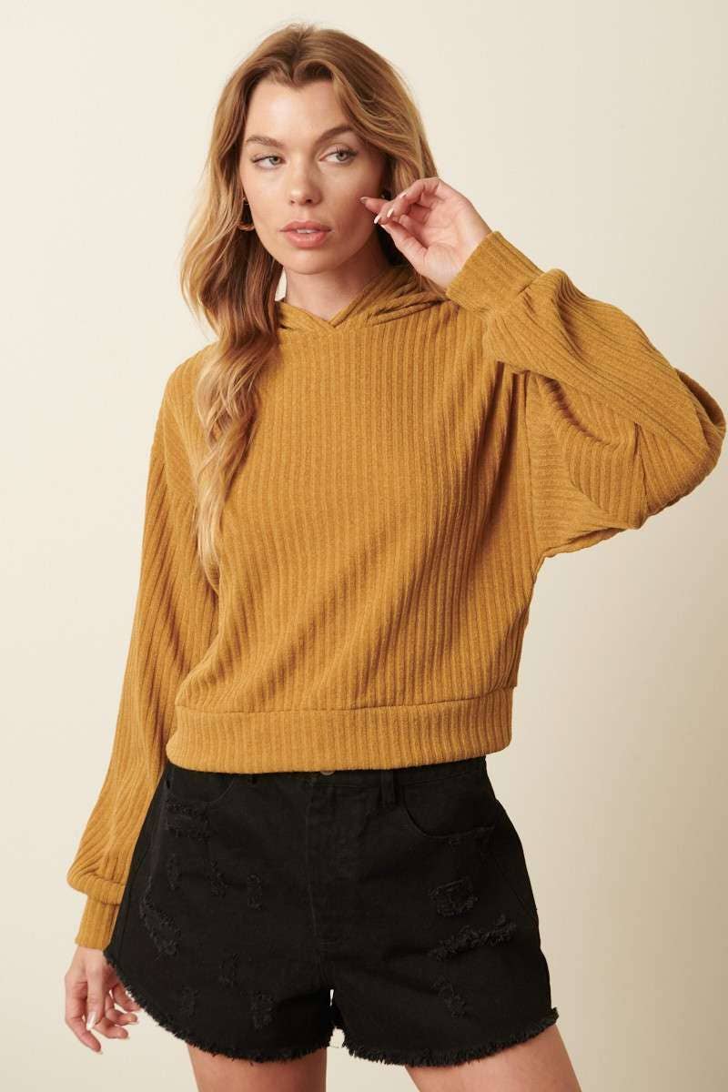 Ribbed Cropped Hoodie