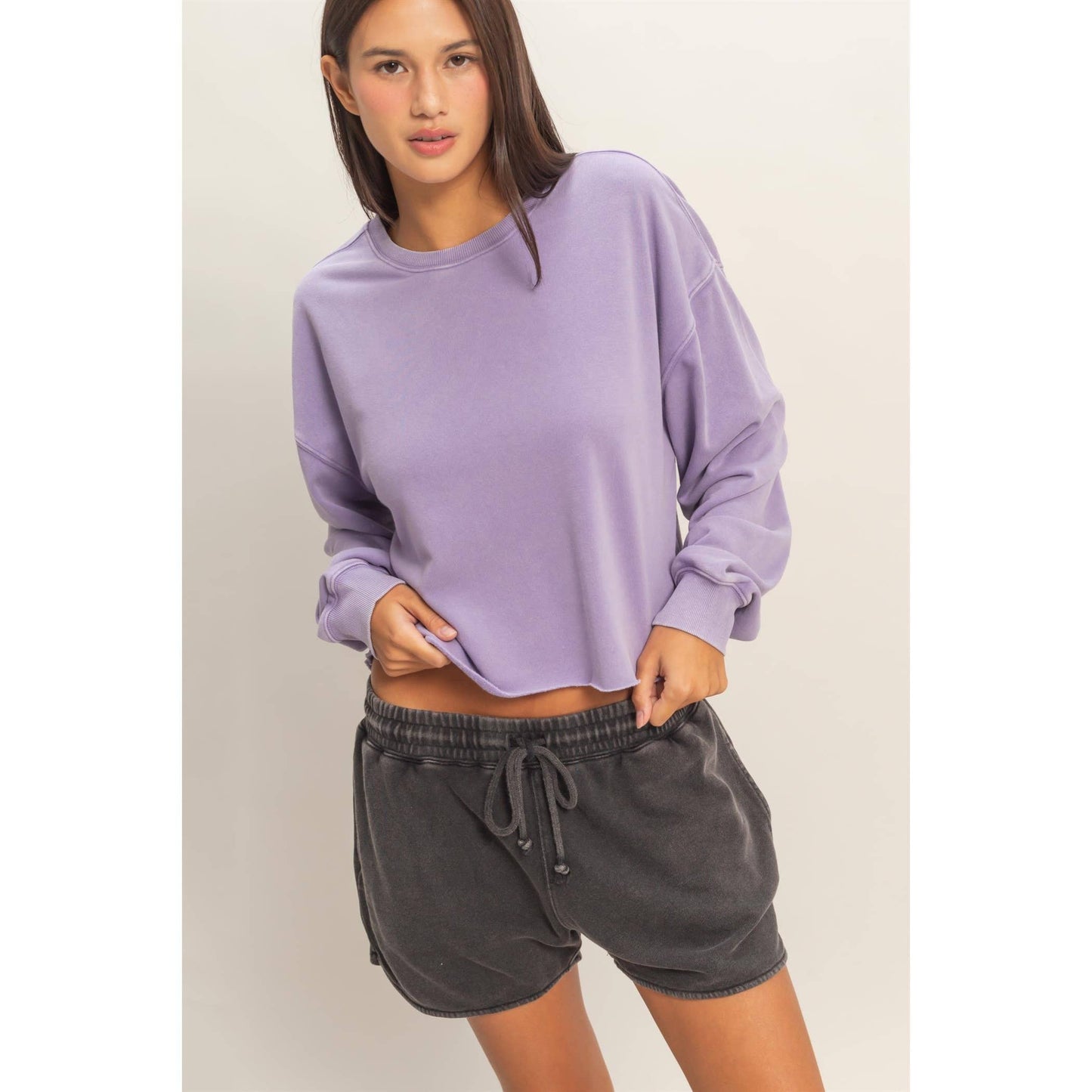 Cropped Mineral Wash Sweatshirt- 2 colors