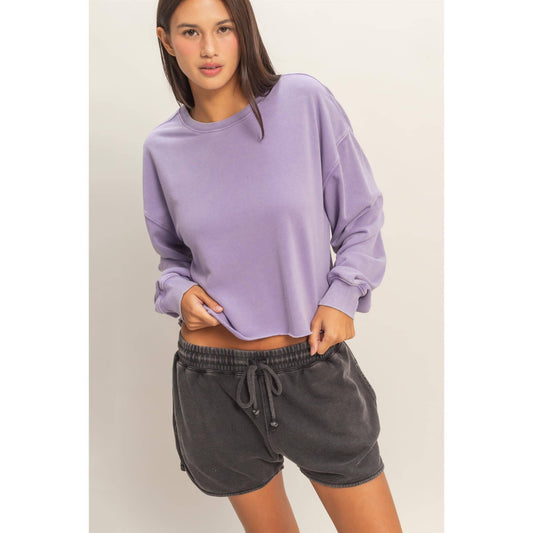 Cropped Mineral Wash Sweatshirt- 2 colors