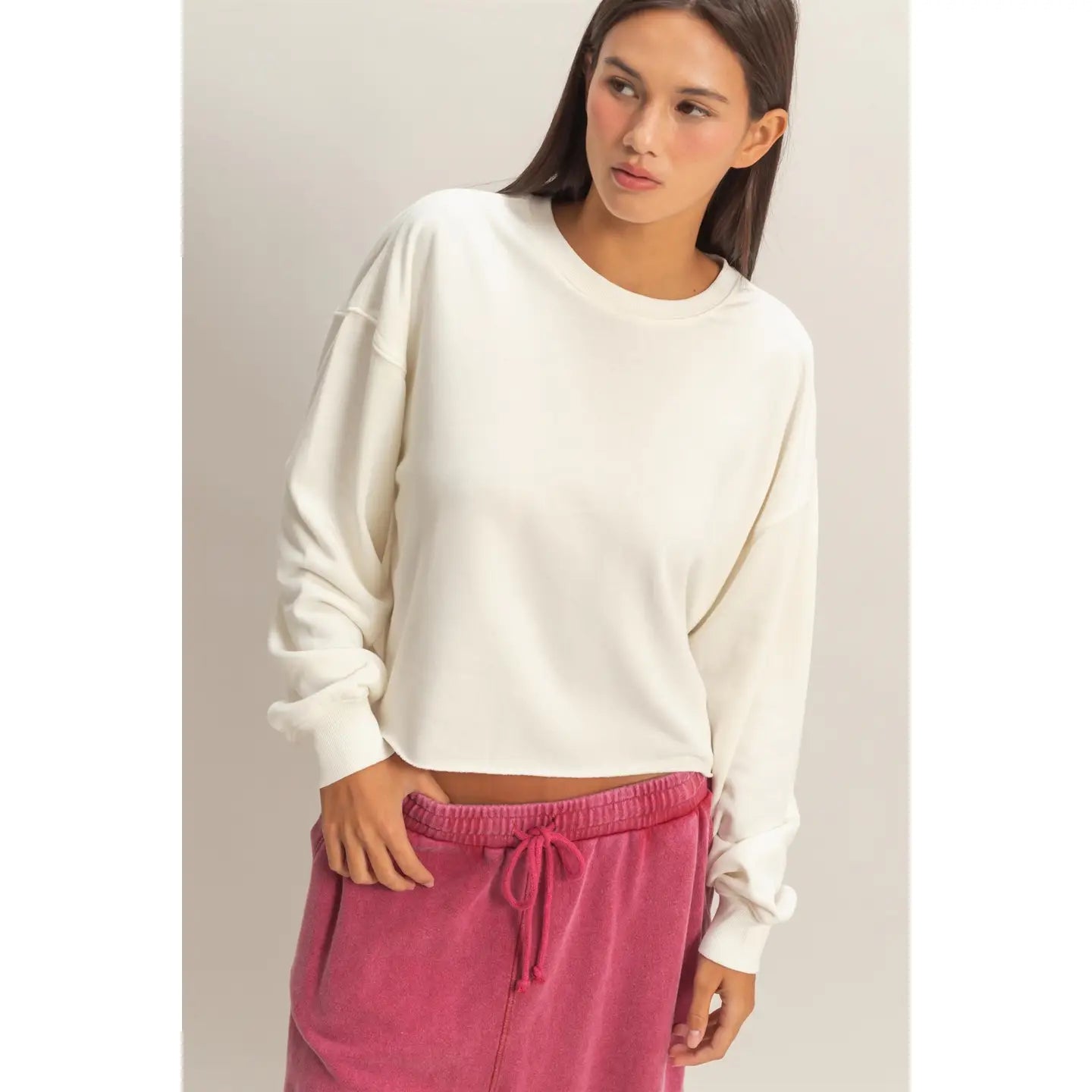 Cropped Mineral Wash Sweatshirt- 2 colors