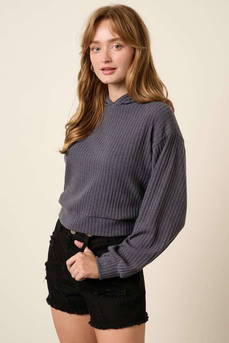 Ribbed Cropped Hoodie